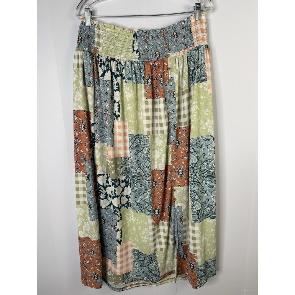 Cato Patchwork Button Front Maxi Skirt Size L Boh… - image 1